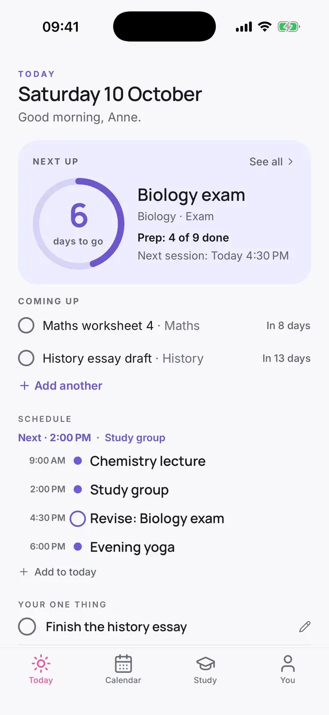 Today in Calmly: six days to the biology exam, with the revision ring almost half full