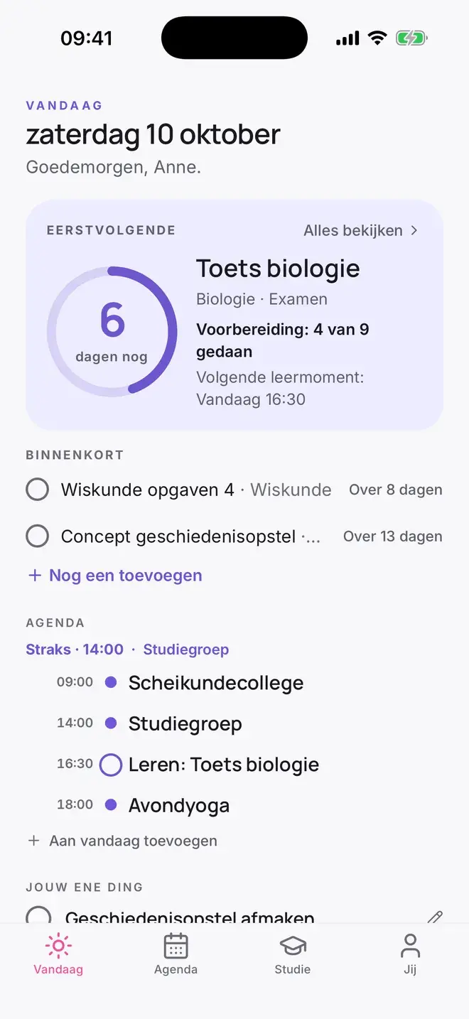 Vandaag in Calmly: nog zes dagen tot de toets biologie, met de voorbereidingsring bijna half vol